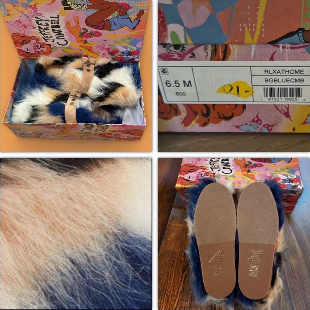 Jeffrey Campbell Rlxathome Faux Fur Mule Slide Slipper in Beige Blue Combo - Picture 11 of 16